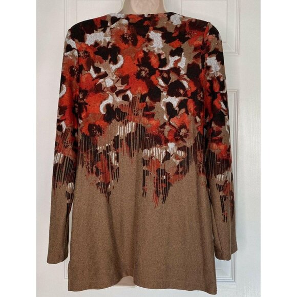 Simonton Says Small Women's Sweater Floral brown  Red Stretch Long Sleeve Shirt - Picture 6 of 8